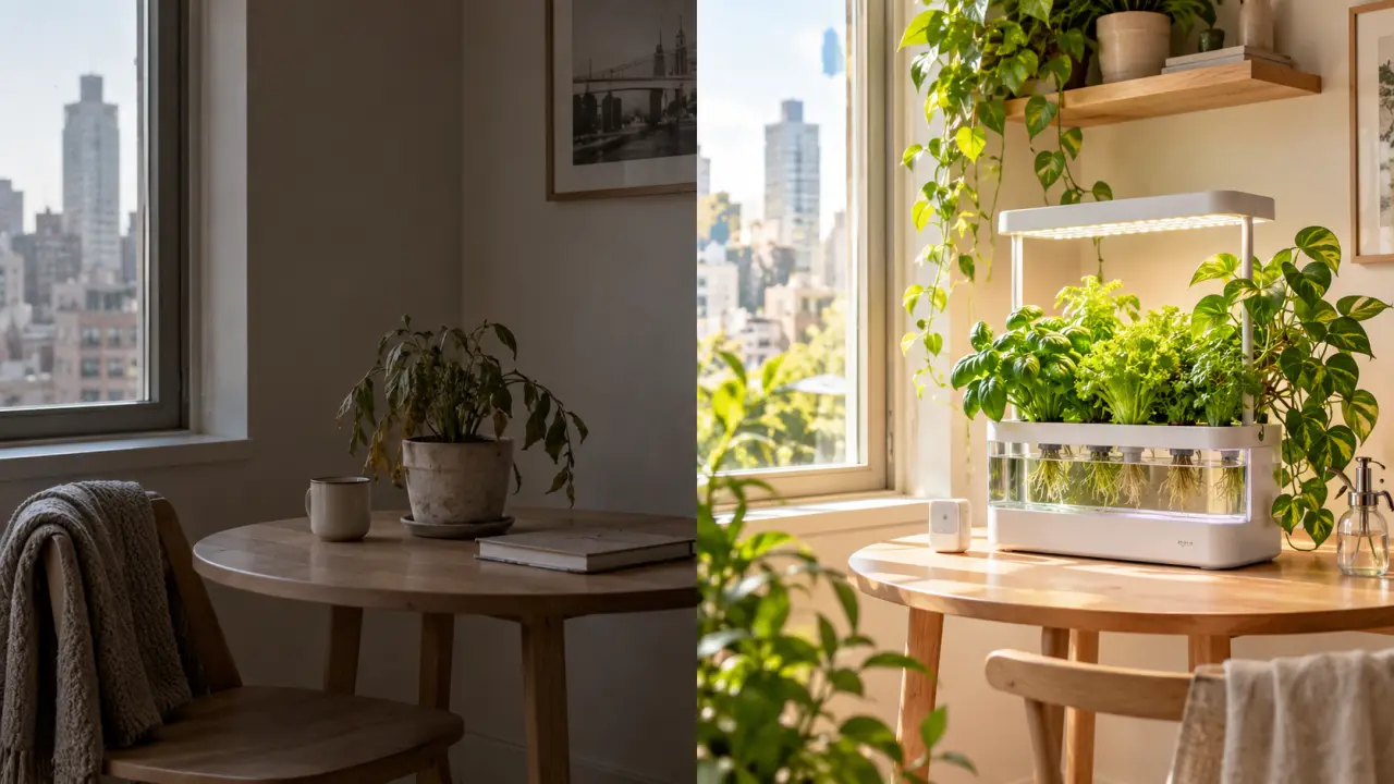 Coin intérieur transformé par un système hydroponique au design minimaliste