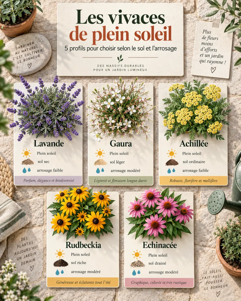 Les vivaces de plein soleil : 5 profils pour choisir selon le sol et l’arrosage