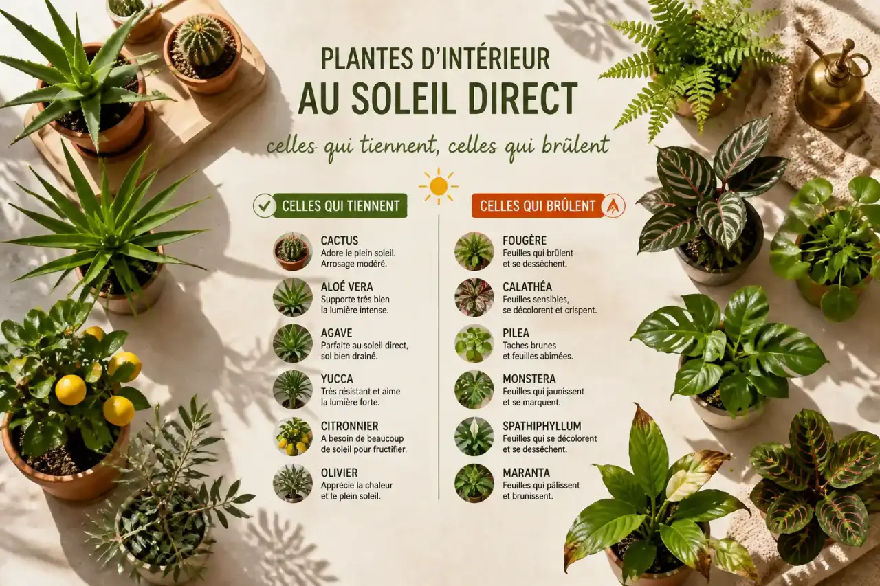 Plantes d'intérieur au soleil direct : celles qui tiennent, celles qui brûlent
