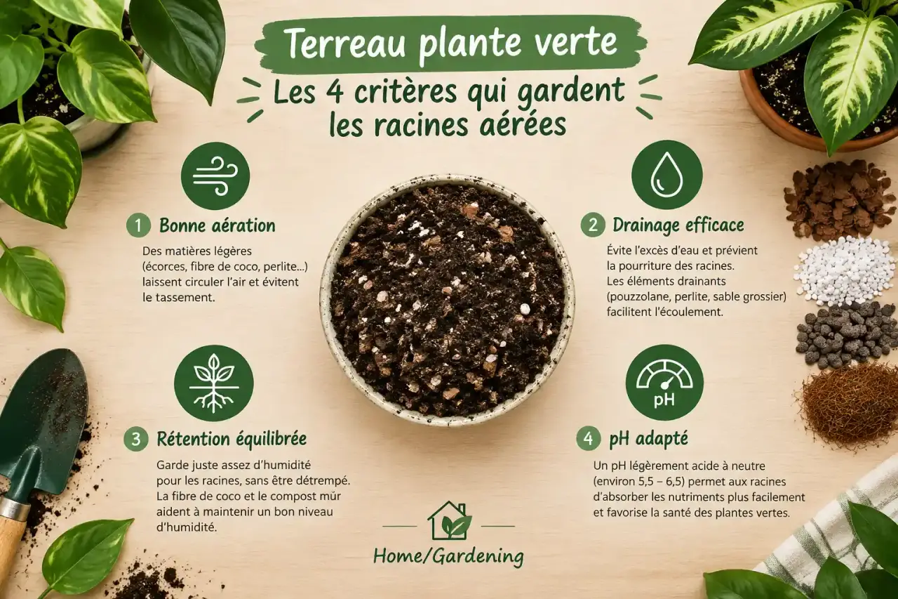 Terreau plante verte : les 4 critères qui gardent les racines aérées