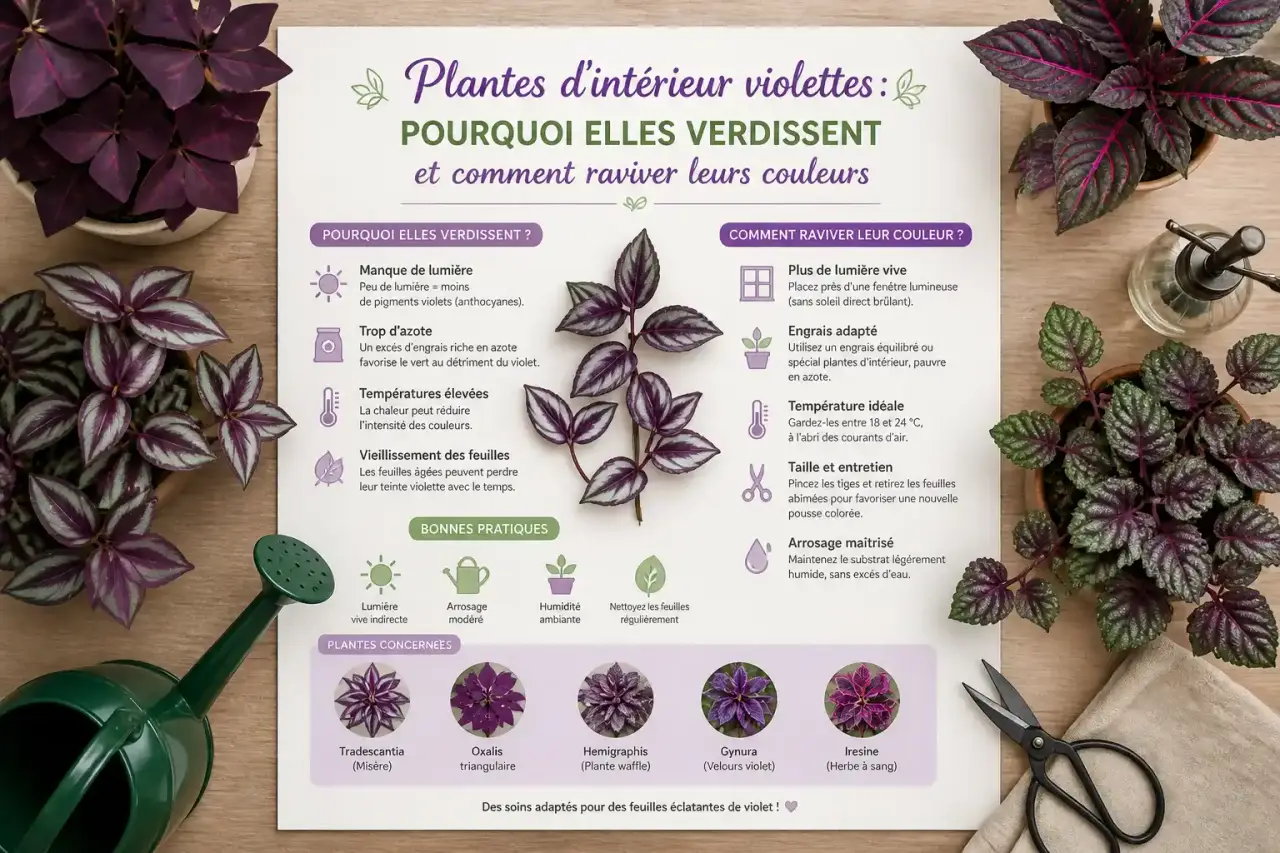 Plantes d'intérieur violettes : pourquoi elles verdissent et comment raviver leurs couleurs