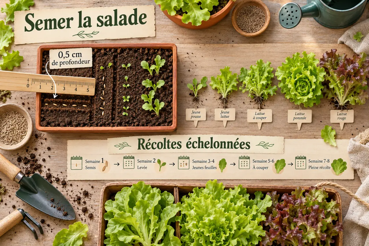 Semer la salade : 0,5 cm de profondeur et des récoltes échelonnées