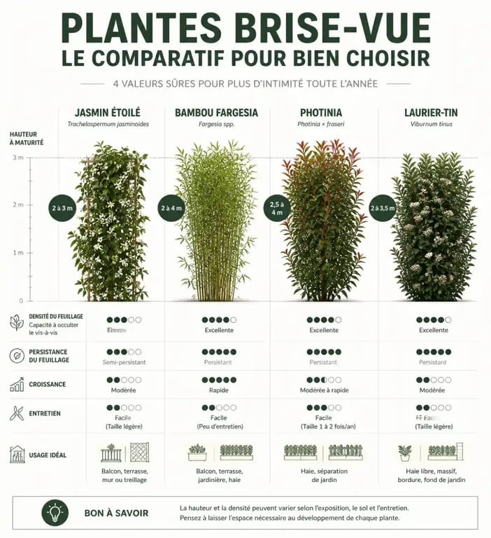 Comparatif de plantes brise vue pour balcon, terrasse et jardin