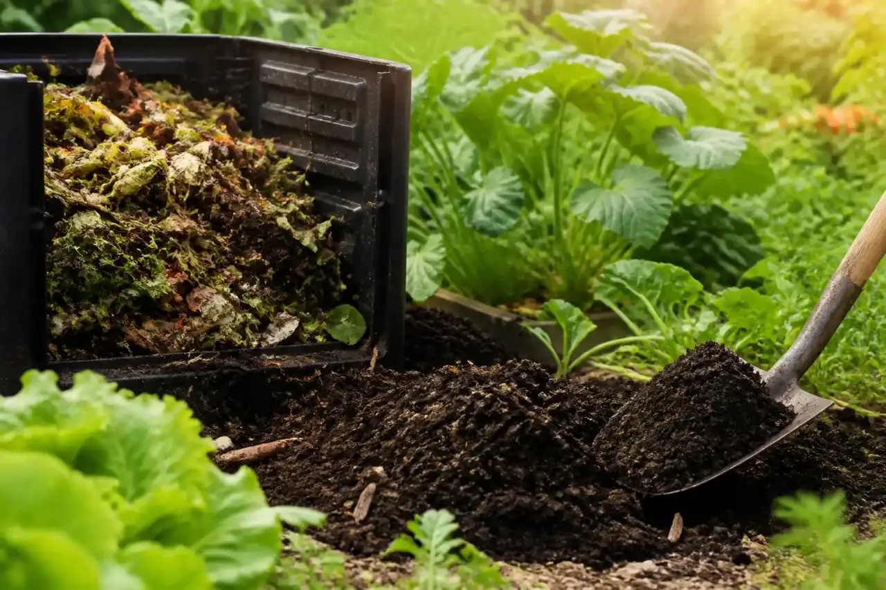 Compostage organique dans un jardin ensoleillé